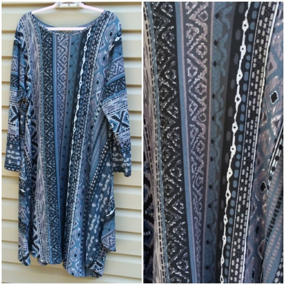 Zanzea Sz 5x Blue Gray Black Stripe Dress - Picture 1 of 4